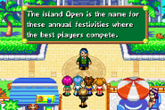 Mario Tennis: Power Tour screenshot of the Headmaster introducing the students to the Island Open