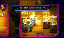 Mario reçoit un champi 1UP de la part d'un Koopa.