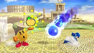 Pac-Man in Benutzung seiner Bonus-Frucht-Attacke