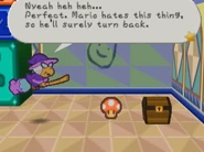 Kammy Koopa magically poofs up a Super Mushroom.