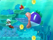 Un Cheep Cheep y un Cheep Chomp en New Super Mario Bros. 2