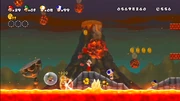 The Mario Crew dodges the incoming volcanic debris.