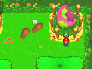 Baby Mario and Baby Luigi standing next to the Yoshi's Island in Mario & Luigi: Partners in Time