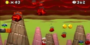 Volcanic debris raining down in New Super Mario Bros..