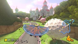Peach's Castle, as it appears in the background of N64 Royal Raceway in Mario Kart 8
