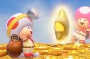 Toad and Toadette celebrating.
