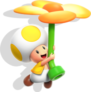 Yellow Toad using a Propeller Flower with a drop shadow behind him