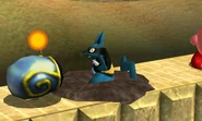 Lucario stuck in a Pitfall in Super Smash Bros. for Nintendo 3DS