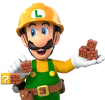 Luigi seul, sur le point de coller des briques