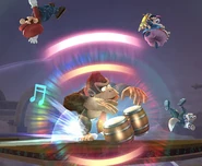 Super Smash Bros. Brawl screenshot of Donkey Kong launching shockwaves while performing Konga Beat