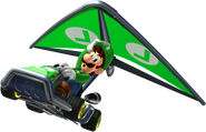 Luigi in his Standard Kart, with his Super Glider activated.