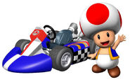 Toad en Mario Kart Wii con kart estandar pequeño