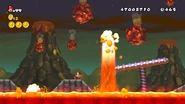 Fire Mario dodging volcanic debris in World 8-1 of New Super Mario Bros. Wii