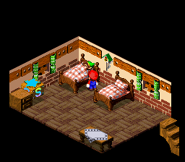 The inside of an Inn in Super Mario RPG: Legend of the Seven Stars.