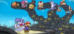 Mario et ses amis confrontant Moahmoah sur le toit du Cresus'Express