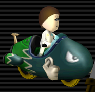A female Mii's Bullet Bike, colored teal with a lime green back.