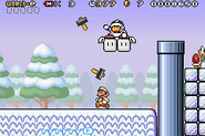 Super Mario Advance 4: Super Mario Bros. 3 screenshot of an Amazing Flying' Hammer Brother in the level Slip Slidin' Away