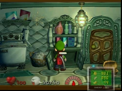 A screenshot of Luigi in the Laundry Room, after its lights have been turned on