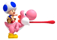 Blauer Toad reitet einen pinken Yoshi