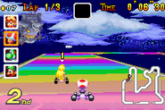 Rainbow Road in Mario Kart Super Circuit.