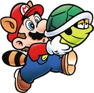 Raccoon Mario with a Green Shell