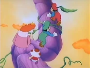 Mario, Luigi, Princess Toadstool and Toad climb a Beanstalk in The Super Mario Bros. Super Show!