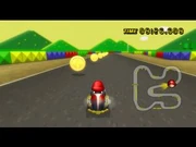 Baby Mario driving in Mario Circuit 3 as it appears in Mario Kart Wii.