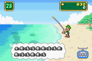 Luigi attempting to reel in a fish