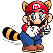 Raccoon Mario swinging his tail