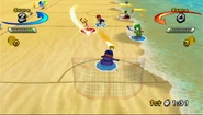 An early screenshot of players playing Hockey on Koopa Beach in Mario Sports Mix