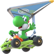 MKT Yoshi Artwork.png (289 KB) Yoshi's Pipe Frame, equipped with his Super Glider in Mario Kart Tour.