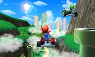Mario and Luigi in the air on the track.