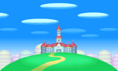The background appearance of Peach's Castle in New Super Mario Bros.