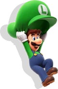 Luigi using the Parachute Cap with a drop shadow behind him