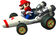 Side view of Mario driving his B Dasher.