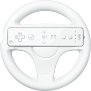 The Wii wheel, used specifically for Mario Kart Wii & other racing games that require the player to tilt the Wii remote horizontally.