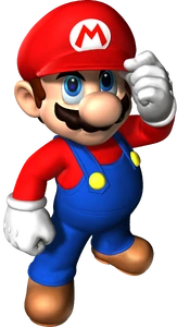 Artwork of Mario for Super Mario 64 (left) and his updated appearance in Super Mario 64 DS (right)