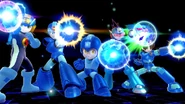 Megaman-smash-bros.jpg (126 kB) Mega Man junto con los otros Mega Mans atacando con el Smash Final.