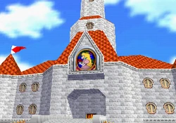 A view of Princess Peach's Castle during the intro of Super Mario 64