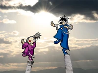 Young Cricket and Master Mantis training together, as seen in an image from the Japanese WarioWare: Smooth Moves blog site