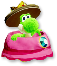 Yoshi avec le costume de l'amiibo de la princesse Peach