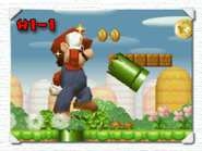 Mega Mario destroying a Green Pipe.