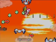 Yoshi hovering across the Goonie Skies.