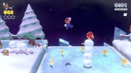 Mario making a big jump toward a Snow Pokey.