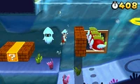 Mario encountering Cheep Cheeps underwater in Super Mario 3D Land