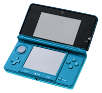 An aqua blue-colored Nintendo 3DS