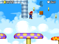 Mario sliding off a wall, just before reaching the 