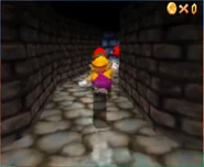 Wario entering the Cave near a Snufit.