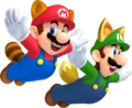 NSMB2 Artwork Waschbär-Verwandlung.png (21 KB) Artwork von Waschbär-Mario & Waschbär-Luigi aus New Super Mario Bros. 2