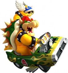 Bowser lanzando un caparazón azul en !ario Kart Wii